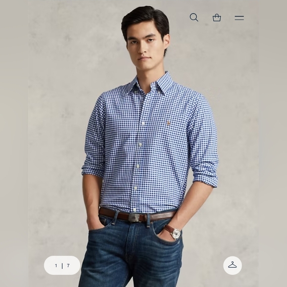 Polo Ralph Lauren Slim Fit Performance Gingham Stretch Oxford Shirt Men Size L - Picture 1 of 13